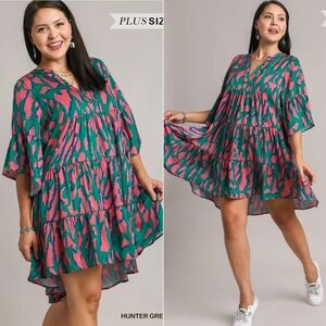 Umgee Green and Pink Mini Dress